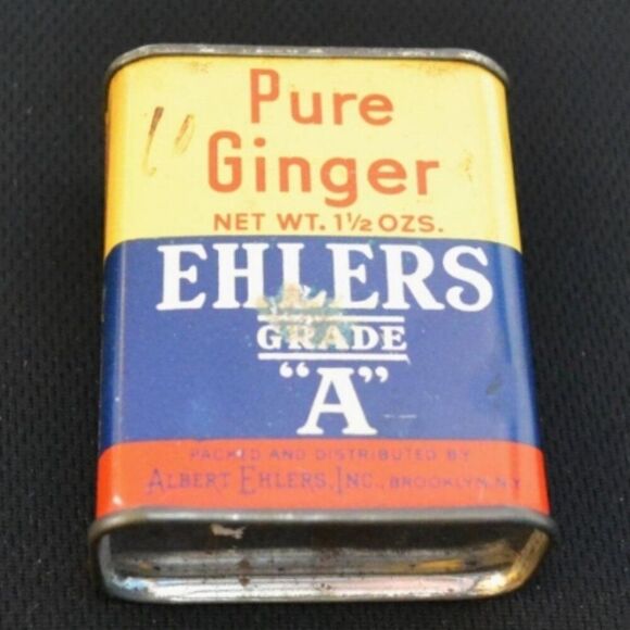 Ehlers Other - Vintage Spice Tin Ehlers Grade A Ginger Yellow Blue Red Kitchen Decor
